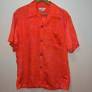 VTG 70’s Pennys Hawaiian Tropical Bright Orange Camp Shirt Sz Medium